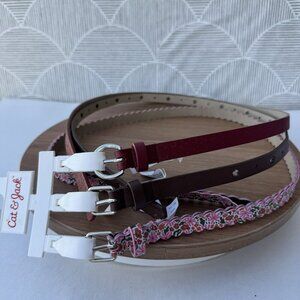 Cat & Jack Girls Belt Set Of 3 - Floral Brown & Red Faux Leather Size L 10/12